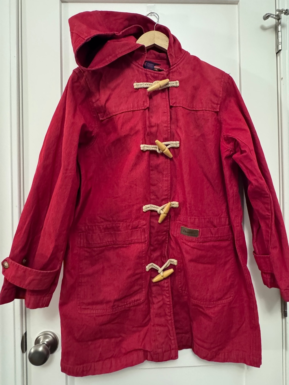 Denim&Co Red Hooded Wood Toggle Coat M